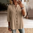 thumbnail image 1 of SSZMDLB Women Plus Size V Neck 3/4 Sleeve Button Down Blouse Loose Fit Casual Flowy Tunic Tops for Summer Vacation Beach Daily Office, Khaki L, 1 of 7