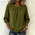 thumbnail image 1 of SSZMDLB Women Round Neck 3/4 Sleeve Pleated Blouse Casual Basic Summer Tops Fashion Tee Shirt Comfy Vacation Outfits Work Clothes, Green 2XL, 1 of 9