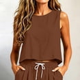 thumbnail image 1 of SSZMDLB Women Sleeveless Crop Top Round Neck Solid Basic Tank Top Casual Summer Tops Slim Fit Holiday Outfits Workout Clothes, Brown S, 1 of 9