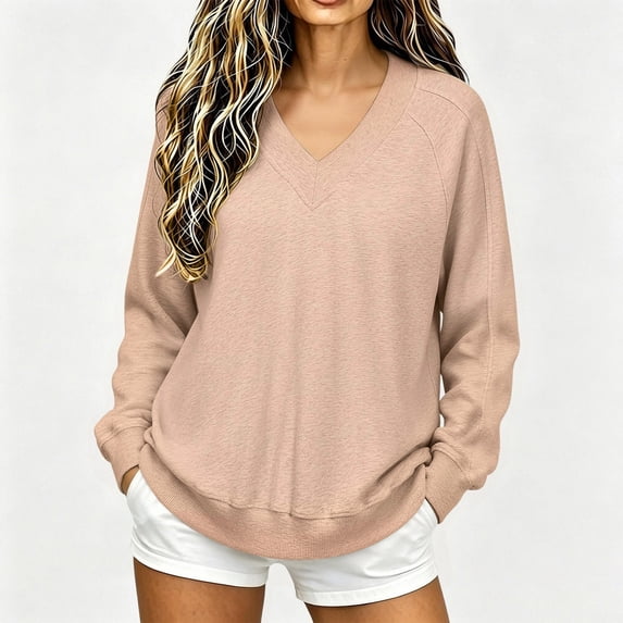 SSZMDLB Women Sweater Long Sleeve Loose Fit Casual Pullover Tops Solid Color Fall Winter Basic Soft Knit Blouses, Beige XL