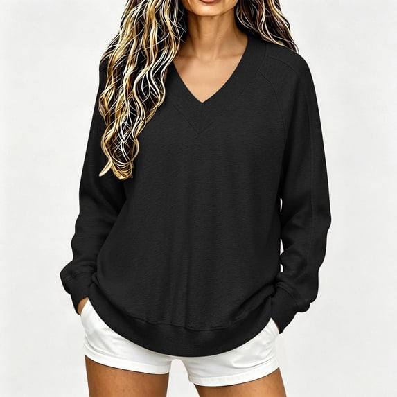 SSZMDLB Women Sweater Long Sleeve Loose Fit Casual Pullover Tops Solid Color Fall Winter Basic Soft Knit Blouses, Black M