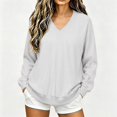 thumbnail image 1 of SSZMDLB Women Sweater Long Sleeve Loose Fit Casual Pullover Tops Solid Color Fall Winter Basic Soft Knit Blouses, White M, 1 of 6