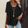 thumbnail image 1 of SSZMDLB Women V Neck Short Sleeve Ruffle Tops Flowy Casual Tee Shirt Solid Boho Beach Vacation Outfits Summer Clothes Comfy Basic Blouse, Black 5XL, 1 of 6