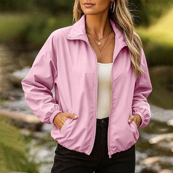 SSZMDLB Women Zip Front Long Sleeve Shacket Collared Casual Loose Fit Jacket for Vacation Fall Travel Outerwear, Pink 3XL