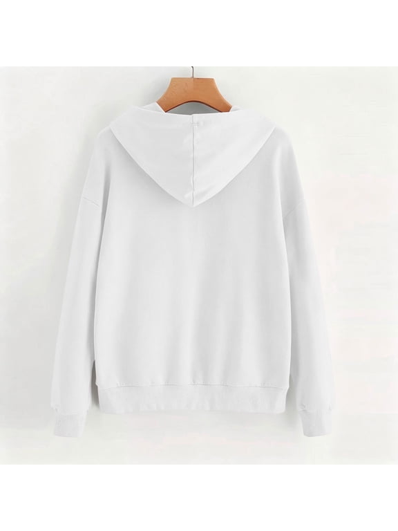 Women's Fall Winter Hooded Pullover Tops Casual Loose Sweatshirts Cat Print Long Sleeve Basic Soft Blouses, White 2XL