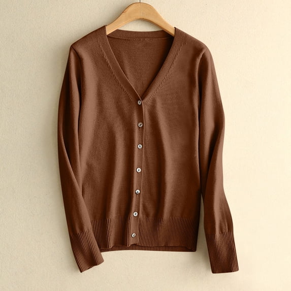 SSZMDLB Women's Plus Size Cardigan Long Sleeve Button Down Open Front Solid Casual Knit Sweater for Fall Winter Layering, Coffee XL