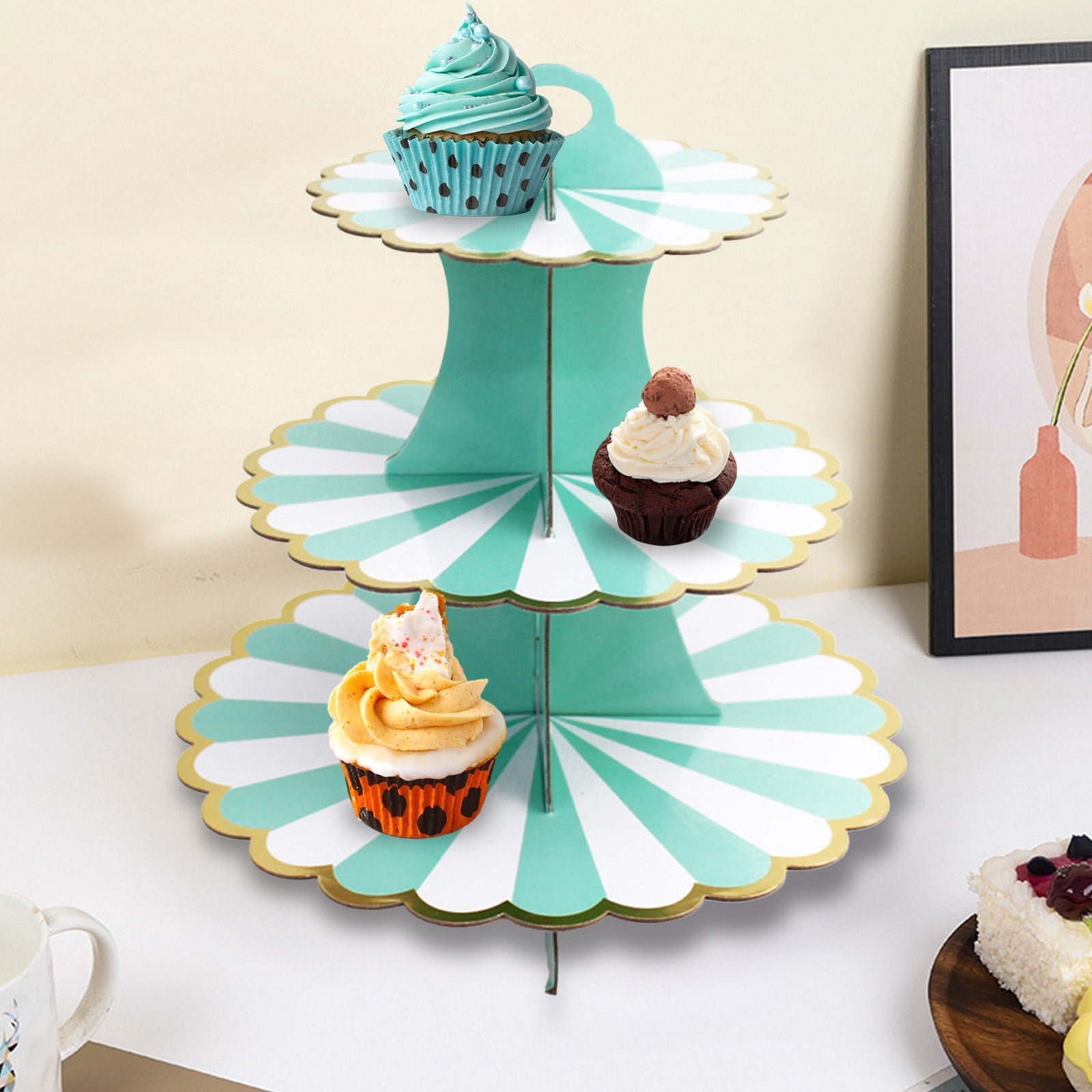 SSZMDLB under $5 Cake Stand, Three Tier Paper Foil Display, Birthday
