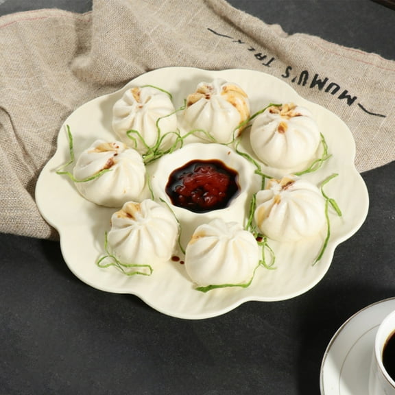 SSZMDLB under $5 Dumpling Plates Set, Plastic Serving Tray with Dipping Sauce Compartments, Snack Appetizer Dish for Home Commercial Restaurant Use