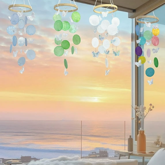 SSZMDLB under $5 Natural Wind Chime, Colorful Decoration Balcony Showcase, for Home Bedroom Wall Hanging, Wooden Shell Hanging Mobile