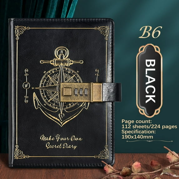 SSZMDLB under $5 Notebook Lock, Password Lock Notebook, B6 Leather Diary with Lock, Secure Writing Journal, Student Note Taking Book