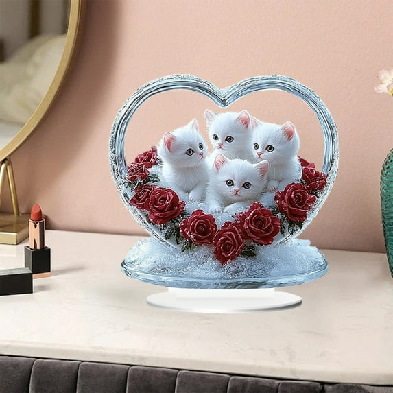 SShop Valentines Day Decorations Home Indoor 2025, Love Kitty Love Vase Desktop Decorative Ornament Acrylic 2D Plane