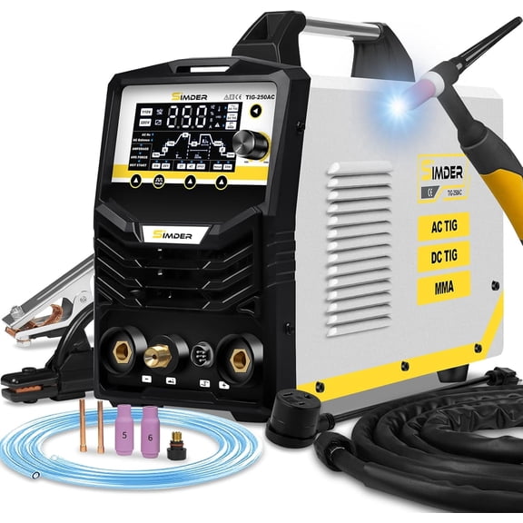 SSimder TIG Welder AC/DC With Pulse 250A Aluminum Welder AC TIG/DC TIG/Pulse TIG/SPOT TIG/Stick Dual Voltage TIG Welding Machine for Home Garden Maintenance DIY
