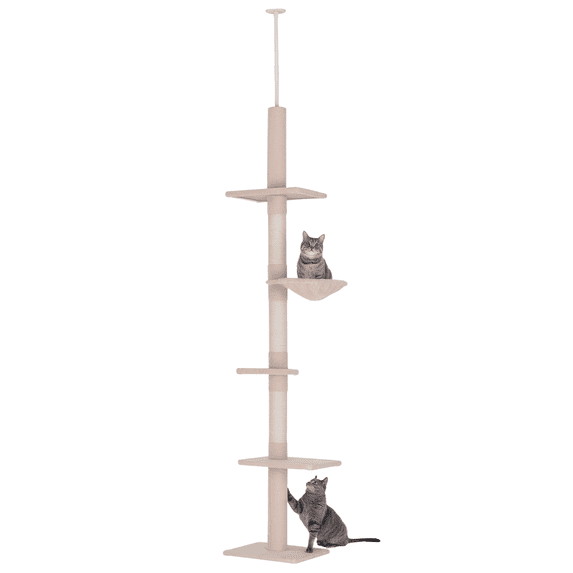 SSyao 106” Adjustable Height Cat Tree – Floor-To-Ceiling Vertical Design, Perfect for Feline Climbing & Rest,Beige