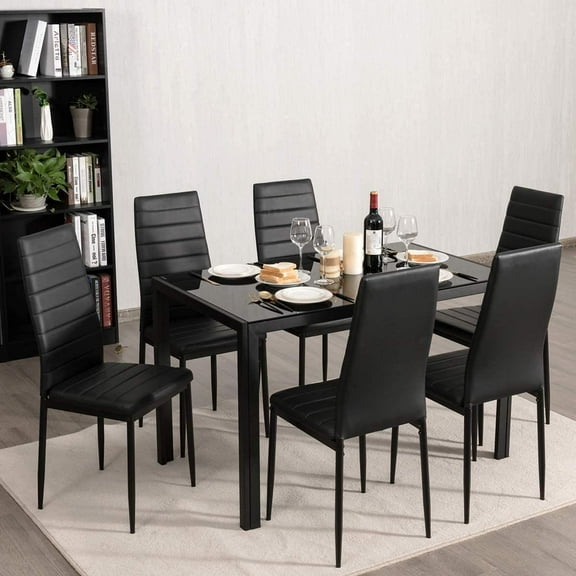 SSyao 15.74 x 18.5 x 38.58inch Dining Chairs Set of 6 Kitchen High Back Dining Room Chair with Metal Leg Black
