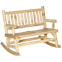 SSyao 2 Person Outdoor Wooden Patio Rocking Bench Outdoor Rocker-Natural Wood