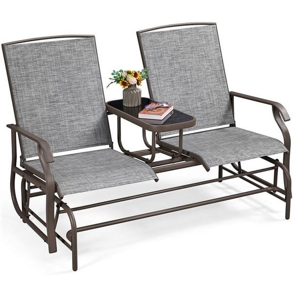 SSyao 2 Person Patio Glider Bench w/Center Table Mesh Fabric Rocker for Garden Pool