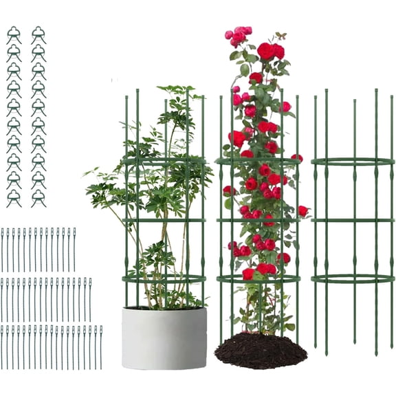 SSyao 3 Pack Plant Cages and Supports, 60 inch Tall Adjustable Tomato Cage w/Clips & Ties, Heavy-Duty Garden Trellis for Climbing Plants, Vines, Flowers, Vegetables, Potted Plants Indoor Outdoor
