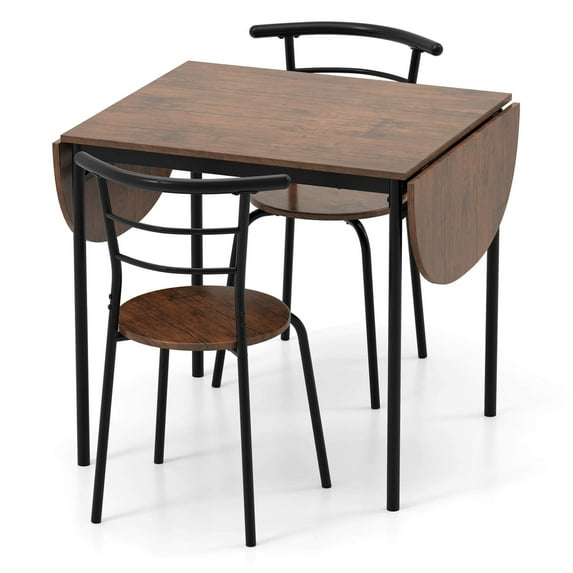 SSyao 3-Piece Foldable Dining Table Set with 2 Chairs – Industrial Style Oval Corner Dining Set, Space-Saving Design for Small Apartments, Kitchen or Breakfast Nook, 19" x 18" x 32" (L x W x H)