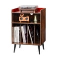 thumbnail image 1 of SSyao 3-Tier Record Player with LED Light & USB Ports Wooden Vinyl Shelf Brown, 1 of 11