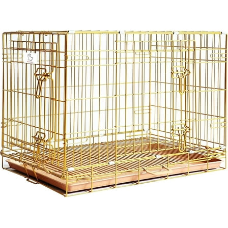 SSyao 30" Collapsible Portable Metal Wire Cute Dog Crate Cage Kennel Indoor-Gold 30"