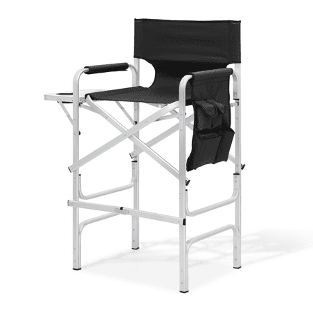 SSyao 31"Folding Director Chair Aluminum Frame Camping Fishing Seat w/Side Tray+ Pocket, Black