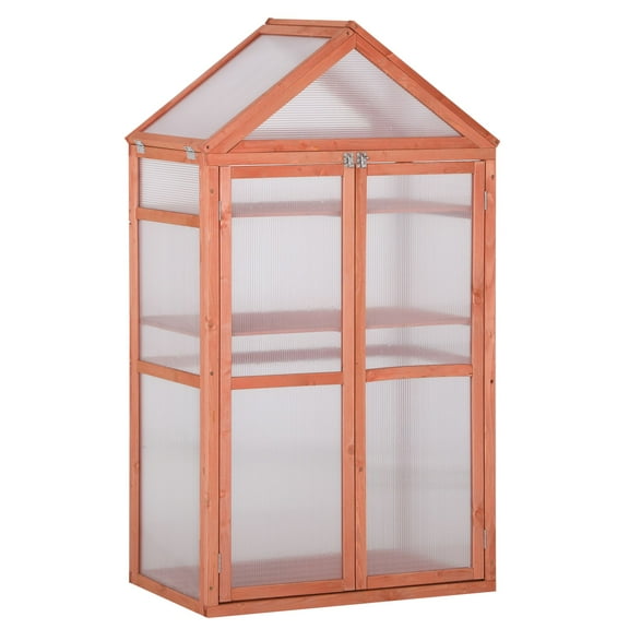 SSyao 32" x 19" x 54" Wood Cold Frame Greenhouse w/ Adjustable Shelves-Orange