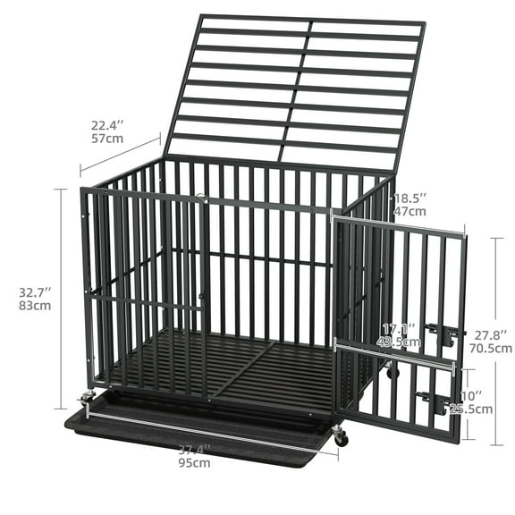 SSyao 37 inch Heavy Duty Dog Crate Cage Strong Metal  Large Kennel Three Doors