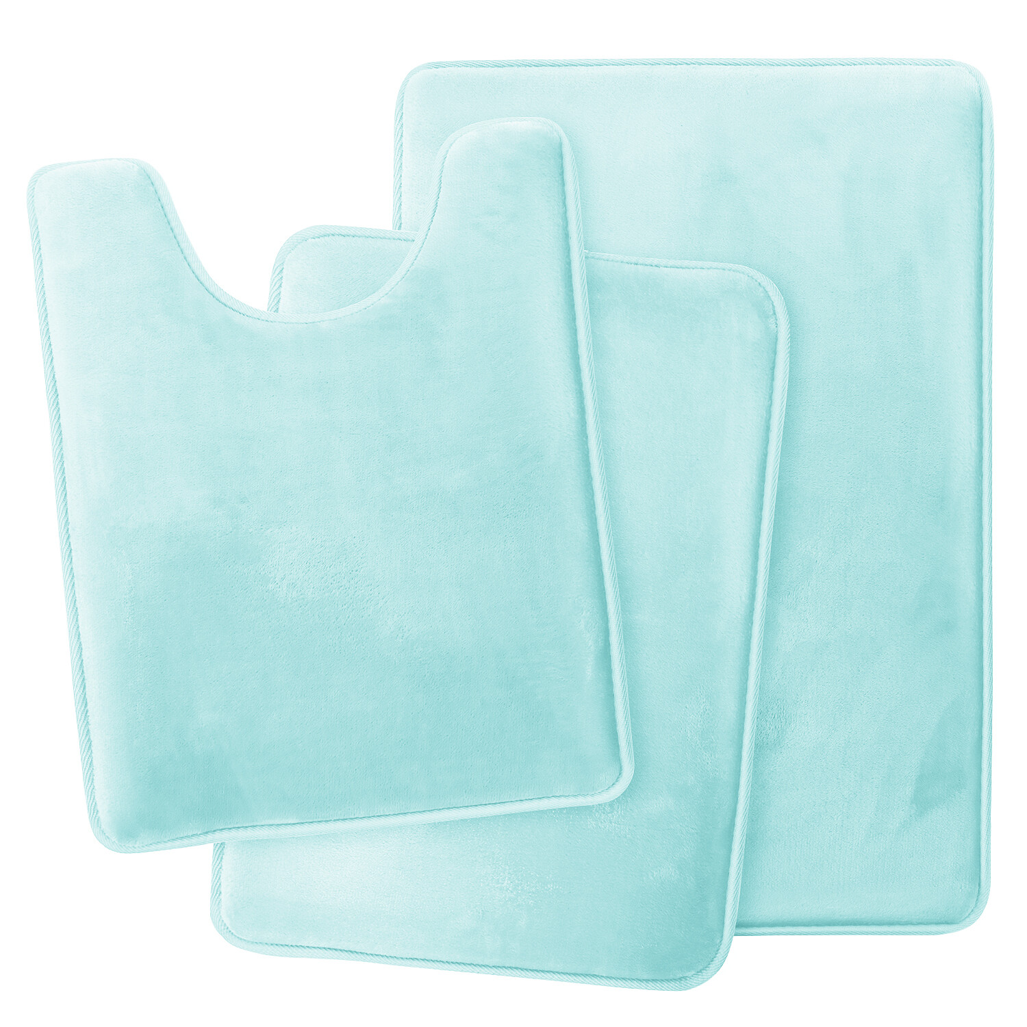 SSyao 3PC Bathroom Rug Memory Foam Bath Mat Set - Small Large and Contour Bath Rugs,Aqua Blue