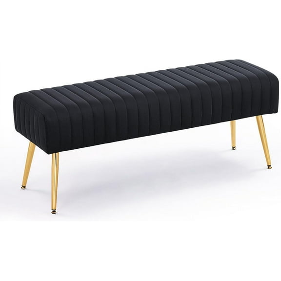 SSyao 44 Inch Bedroom Ottoman Bench, Upholstered End of Bed Bench with Gold Legs for Living Room Bedroom Dinning Room Entryway-Black