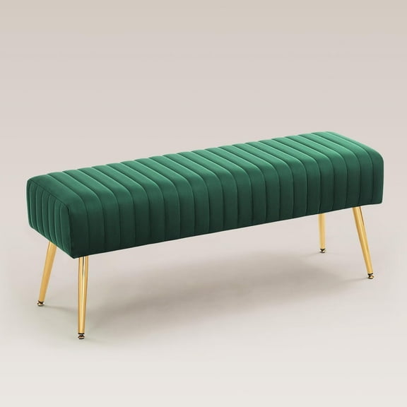 SSyao 44 Inch Bedroom Ottoman Bench, Upholstered End of Bed Bench with Gold Legs for Living Room Bedroom Dinning Room Entryway-Velvet-green
