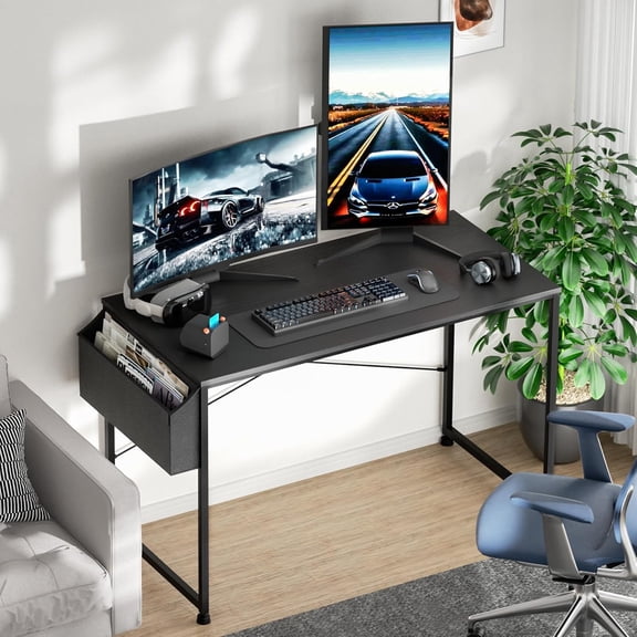 SSyao 47-Inch Computer Desk, Home Office Writing Study Desk with Storage Bag, Modern Simple Laptop Table, Black