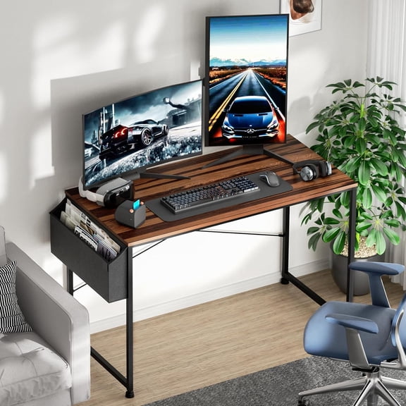 SSyao 47-Inch Computer Desk, Home Office Writing Study Desk with Storage Bag, Modern Simple Laptop Table, Brown