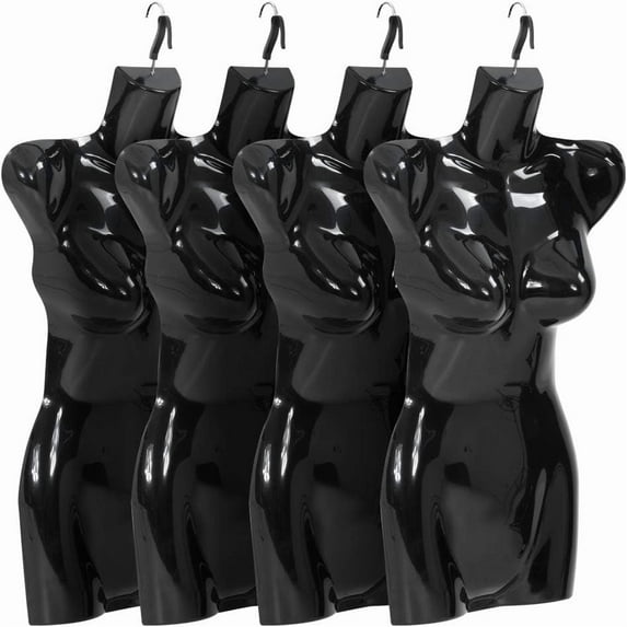 SSyao 4PCS Female Torso Dress Form Sewing Mannequin Polypropylene (PP) Retail Mannequin Manikin 27 Inch Height Display Dress Clothing Form with Metal Hook,Black