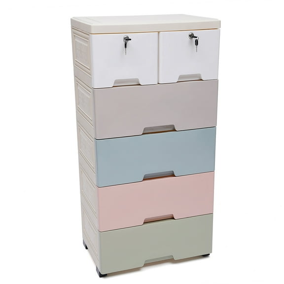 SSyao 5 Layers Drawer Doll Clothes Storage Cabinet Plastic With Locker Bedroom Armoire