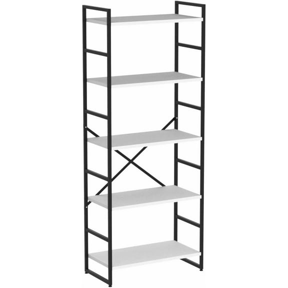 SSyao 5 Tier Bookshelf, Modern Tall Bookcase, Industrial Book Shelves Display Standing Shelf, Free Standing Storage Organizer for Bedroom, Living Room, White