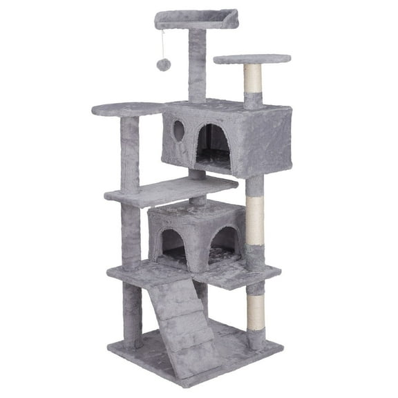 SSyao 55'' Multi-Level Cat Tree Tower Kitten Condo House W/Scratching Posts Light Grey