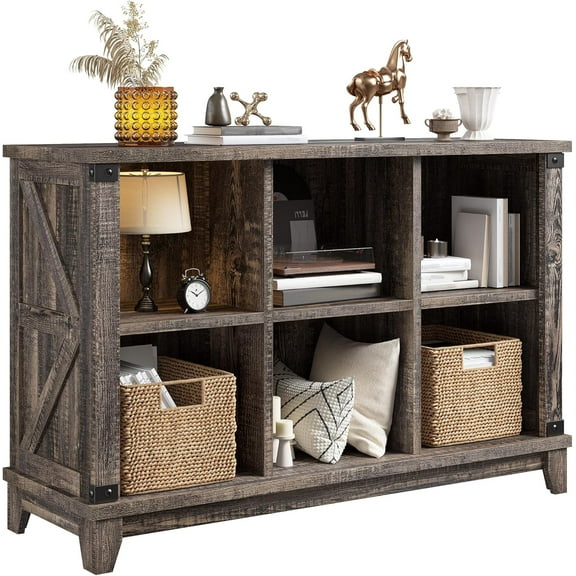 SSyao 6 Cube Storage Organizer Bookshelf, Wood Cube Shelf Bookcase with Storage, Bookshelf for Living Room and Bedroom,Black Oak