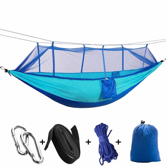 SSyao 660lbs Portable Double Person Camping Hammock Tent with Mosquito Net Hanging Bed, Dark Blue & Light Blue