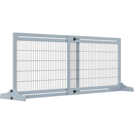 SSyao 72" W x 27.25" H Extra Wide Freestanding Pet Gate with Adjustable Length Dog, Cat, Barrier for House, Doorway, Hallway, Blue-Gray