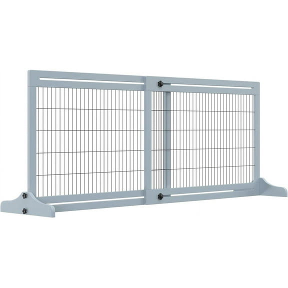 SSyao 72" W x 27.25" H Extra Wide Freestanding Pet Gate with Adjustable Length Dog, Cat, Barrier for House, Doorway, Hallway, Blue-Gray