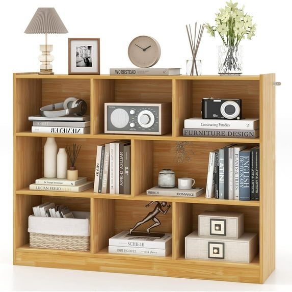SSyao 8-Cube Bookcase, 3-Tier Wooden Open Storage Bookshelf Organizer, Modern Display Cabinet with 8 Compartments for Living Room, Bedroom, Study, or Reading Nook, 48 x 12.5 x 36.5 Inches,Burlywood