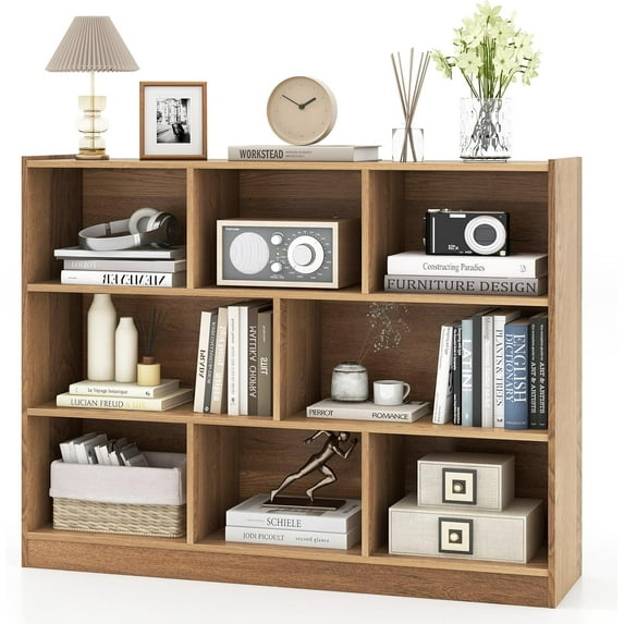 SSyao 8-Cube Bookcase, 3-Tier Wooden Open Storage Bookshelf Organizer, Modern Display Cabinet with 8 Compartments for Living Room, Bedroom, Study, or Reading Nook, 48 x 12.5 x 36.5 Inches,Natural