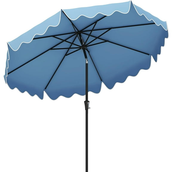 SSyao 9FT Outdoor Patio Umbrella with Crank Handle & Push-Button Tilt – 2-Tier Market Table Umbrella with Ruffled Edges, UV-Resistant Canopy, 8 Sturdy Ribs, Heavy-Duty Sun Shade for Garden，Blue