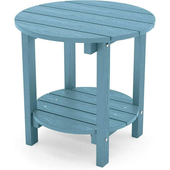SSyao Adirondack Side Table, 18" Double Outdoor Side Table, Poly Lumber end Table, Weather Resistant for Indoor, Patio, Pool, Porch, Backyard-Blue