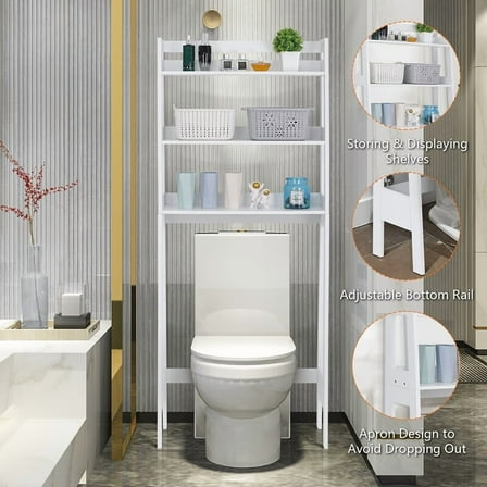 SSyao Bathroom Space Saver over the Toilet 3 Tier Storage Shelf Caddy Organizer Rack-62" White