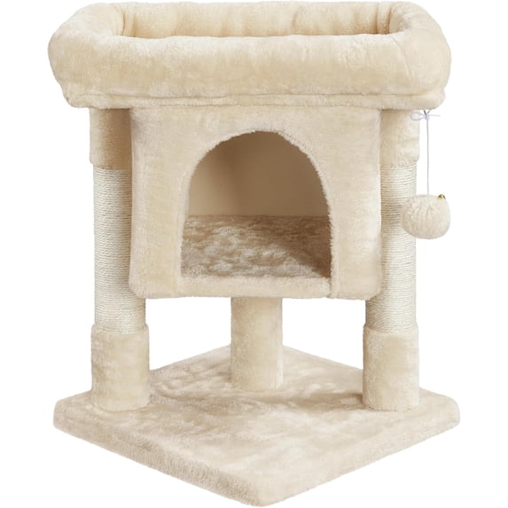 SSyao Cat Scratching Posts with Bed, 23.5 Inches Cat Kitten Scratcher Featuring with Sisal Scratch Posts, Interactive Dangling Ball for Indoor Large Cats, Beige