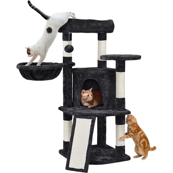 SSyao Cat Tree, 42in Cat Tower for Indoor Kittens, Pet Play House with Large Perch & Scratching Posts & Cozy Condo & Scratching Ramp, Kitten Furniture Activity Center, Black
