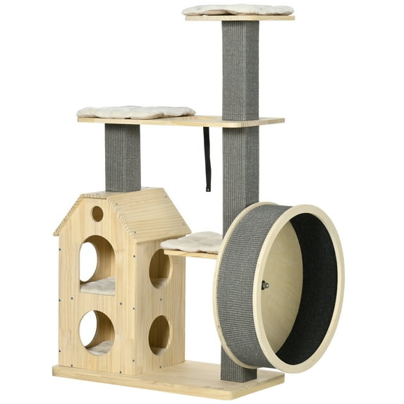 SSyao Cat Tree Activity Center w/ Sisal Scratching Post, Running Wheel, Kitten Bed
