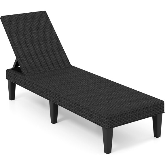 SSyao Chaise Lounge Chair, Outdoor Rattan Recliner Lounger with 3-Position Backrest, Adjustable Sunbathing Tanning Chair, Patio Furniture for Garden Poolside Deck (Black,1)