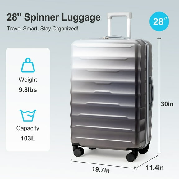 SSyao Checked Luggage Hardside Spinner Luggage with TSA Lock Large Gradient Grey, 28 in